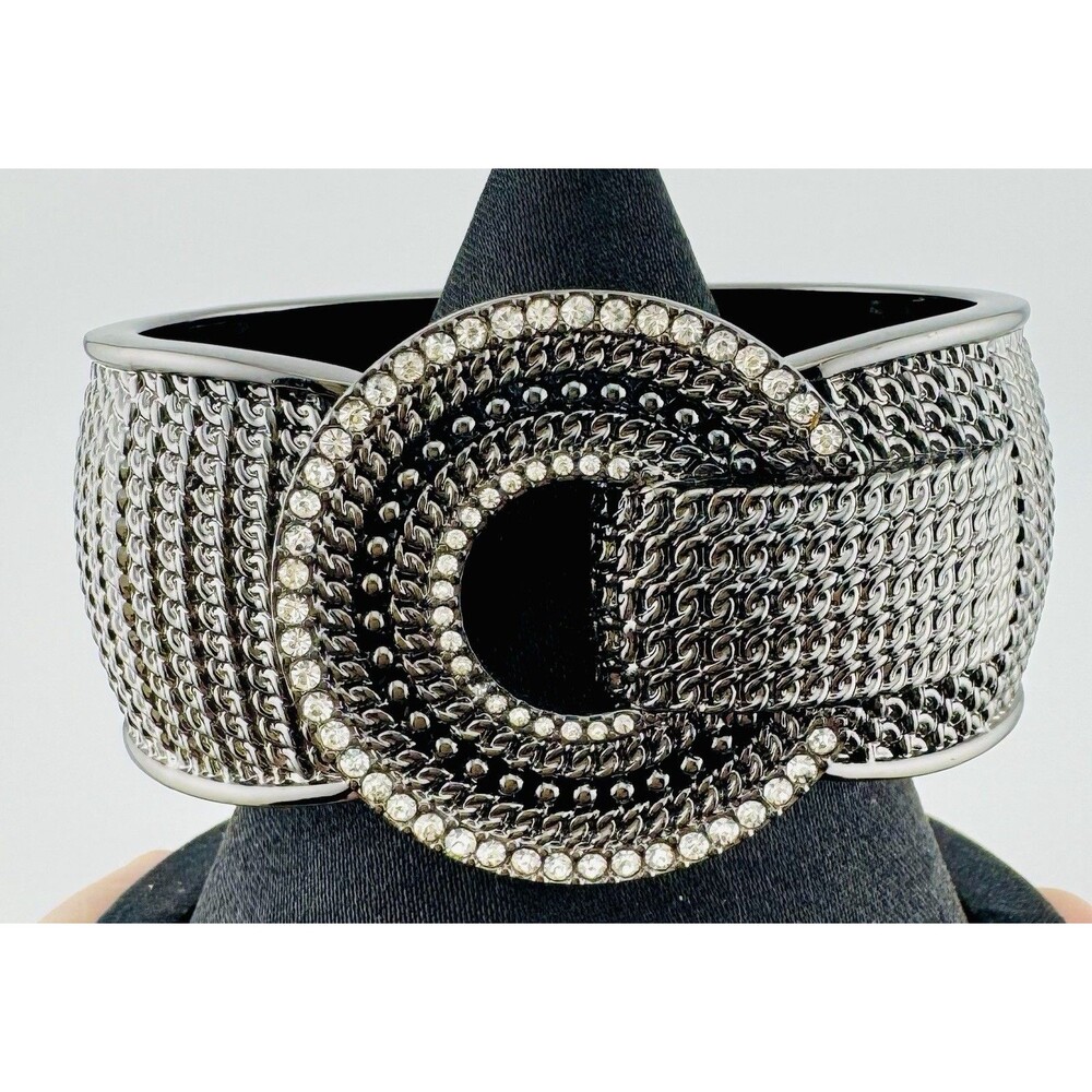 Lia Sophia "Rotunda" Hematite Clear Cut Crystal Hinged Cuff Bracelet NEW NWT